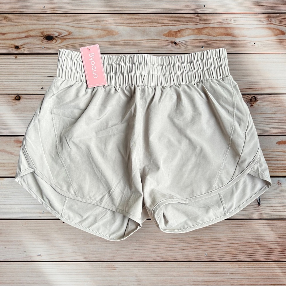 BYOAUO Women’s Elastic Waist Drawstring Lined Athletic Shorts in Heather Gray